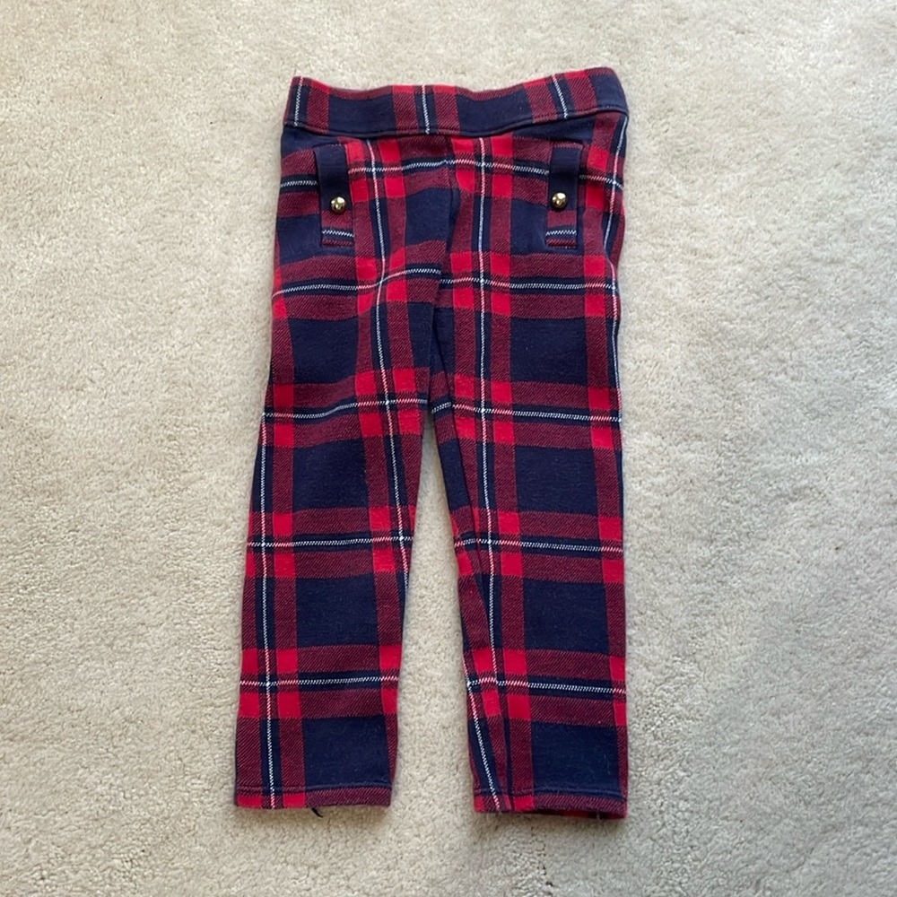 Janie and Jack tartan plaid leggings pants with gold button detail Size 3